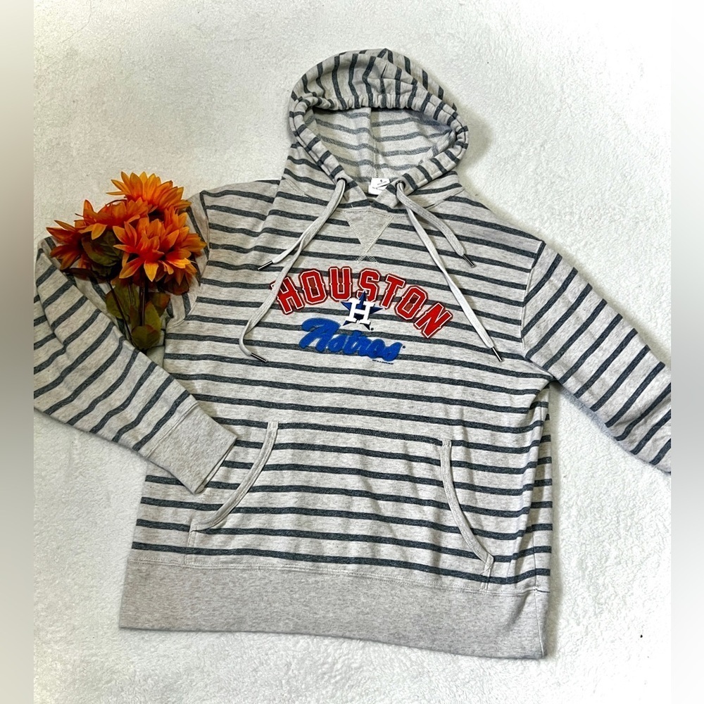 MLB Houston Astros Baseball Striped Hooded Sweatshirt - Small